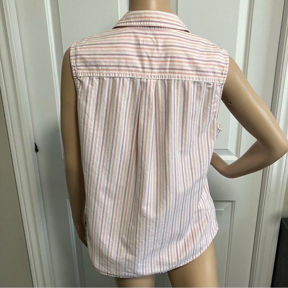LL Bean | Pastel stripes sleeveless button down blouse - Picture 3 of 7